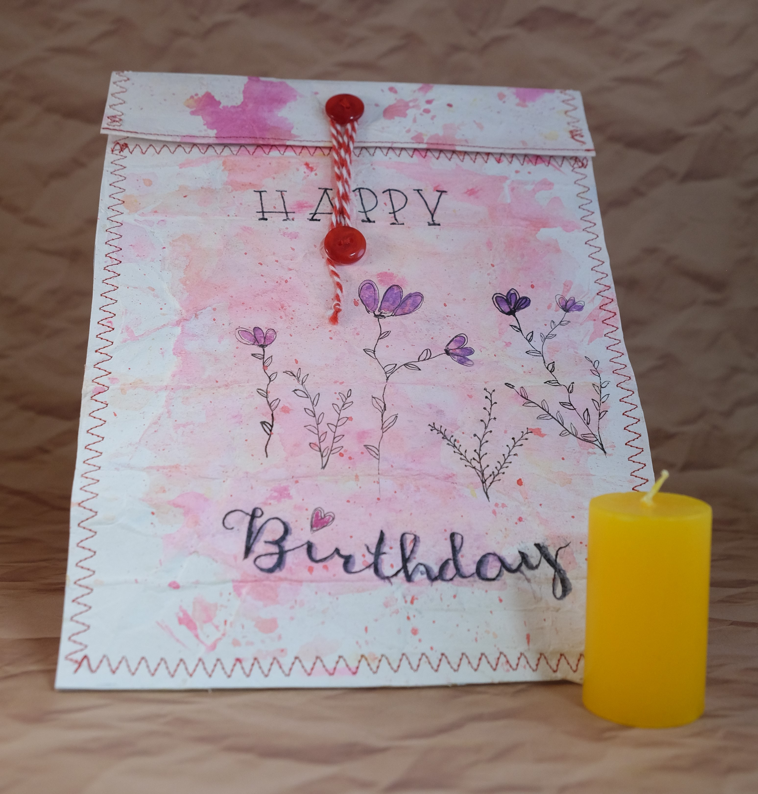 Geschenkverpackung "Happy Birthday mit Blumen"